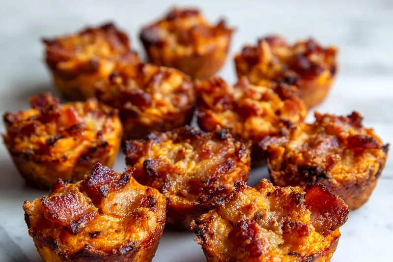 Fresh sweet potatoes and crispy bacon ingredients