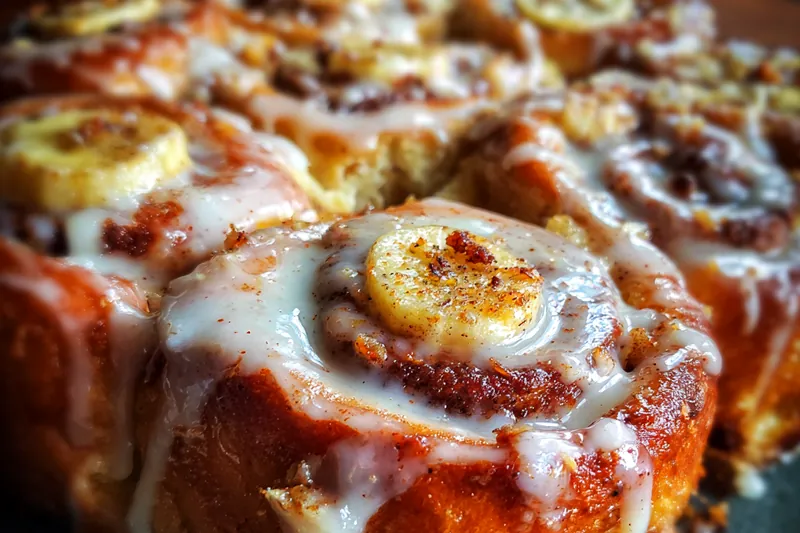 Baking banana bread cinnamon rolls in the oven