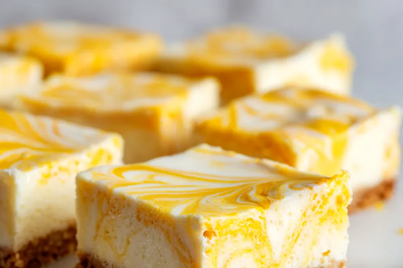Lemon marbled cheesecake bars baking in the oven