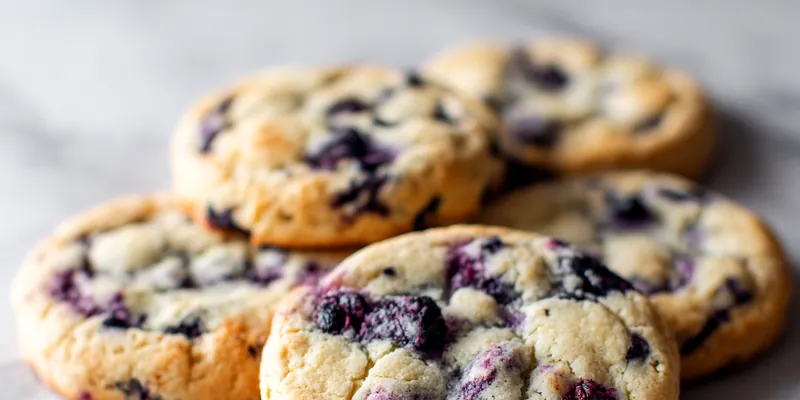 Freshly baked blueberry cheesecake cookies on a plate