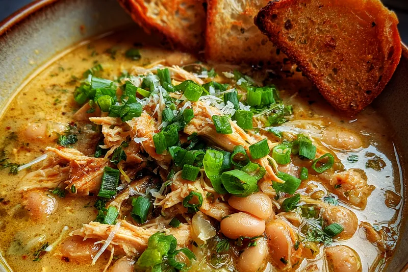 Cooking Cajun White Chicken Chili in a large pot