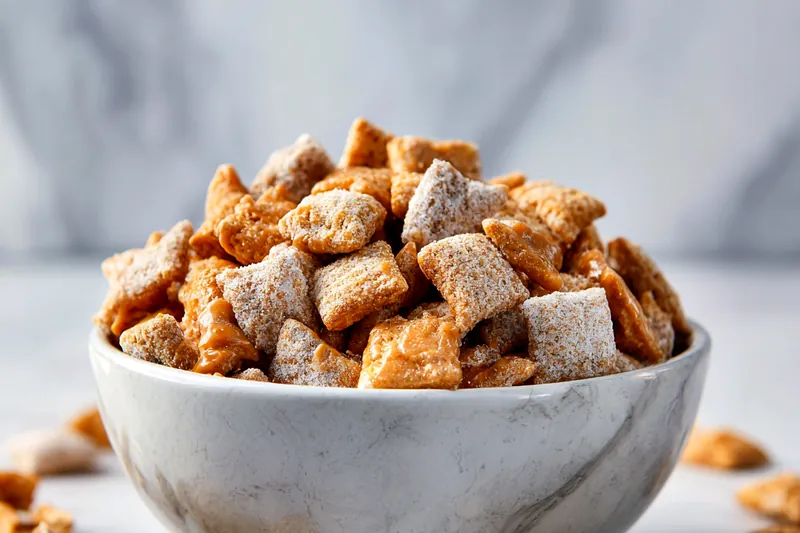 Fresh ingredients for Caramel Apple Puppy Chow including apples and cereal