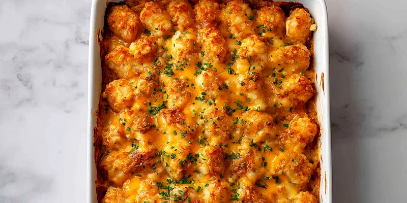 Delicious Cheddar Ranch Chicken Tater Tot Bake served hot