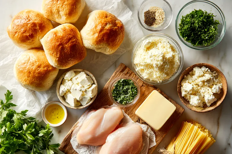 Close-up action shot of creamy chicken alfredo pasta being spooned into a golden toasted garlic bread bowl, with steam rising and melted cheese visible
