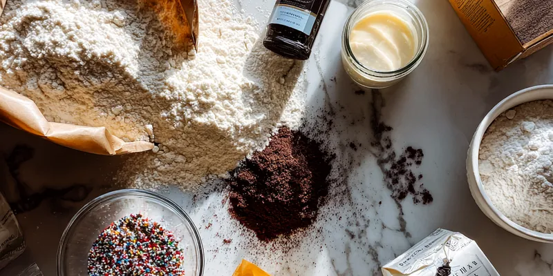 Close-up of chocolate lava cookies on a white ceramic plate with molten chocolate center flowing out, topped with colorful rainbow sprinkles and glossy chocolate drizzle, photographed from a 45-degree angle with natural lighting