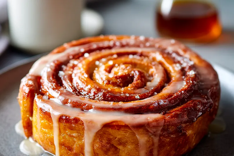 Flat lay of ingredients including cinnamon rolls, eggs, milk, butter, cream cheese, and vanilla on white marble