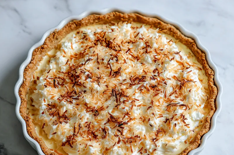 A close-up of ingredients for coconut cream pie
