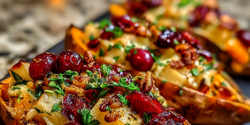 Deliciously plated cranberry apple twice-baked sweet potatoes