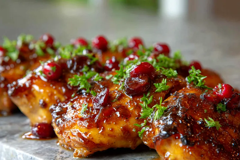 Cranberry Orange Glazed Chicken baking in the oven