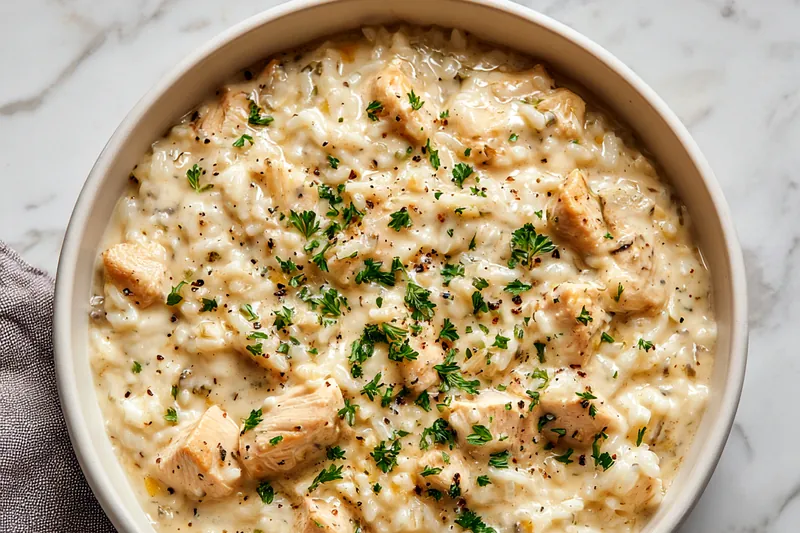 Fresh ingredients for creamy chicken and rice recipe