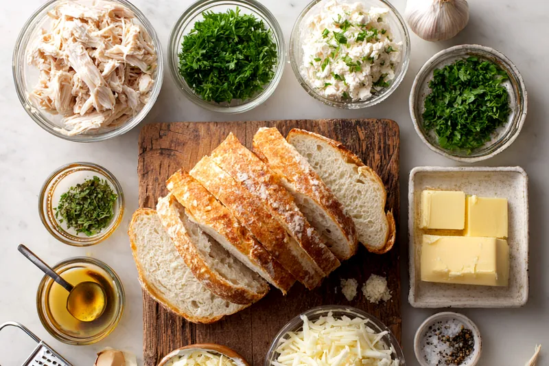 Close-up of Chicken Garlic Sandwich cooking in a skillet showing golden-brown crispy bread with melted cheese beginning to ooze from the edges
