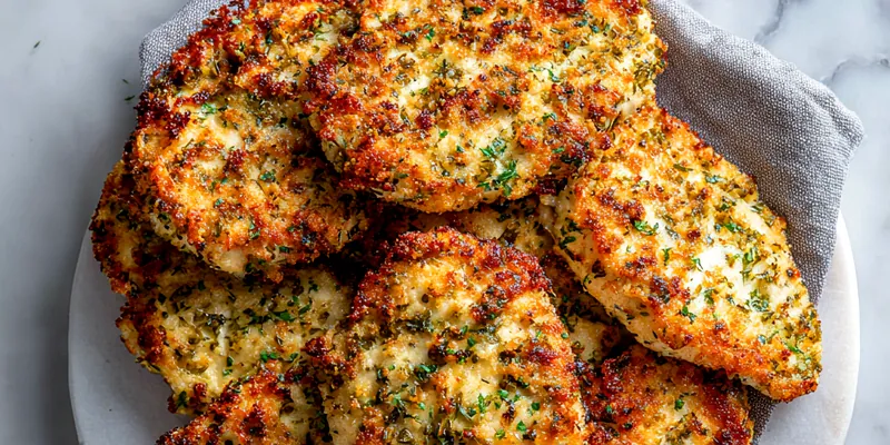 Golden and crispy Dill Pickle Parmesan Chicken on a plate