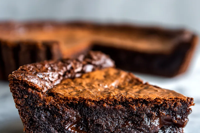 Ingredients for gooey brownie pie arranged on a wooden table
