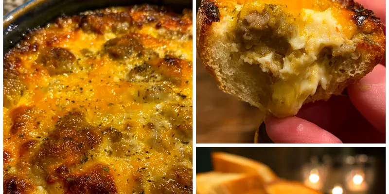 Baked Hot Ranch Sausage Dip topped with melted cheese