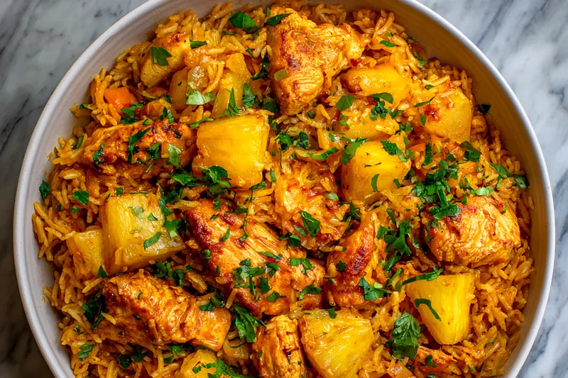 Cooking process of easy pineapple chicken and rice