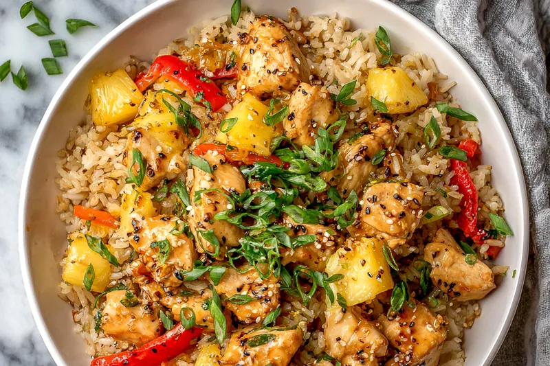 Fresh ingredients for pineapple chicken and rice