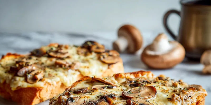 Golden brown Easy Swiss Mushroom Melt sandwich on a plate