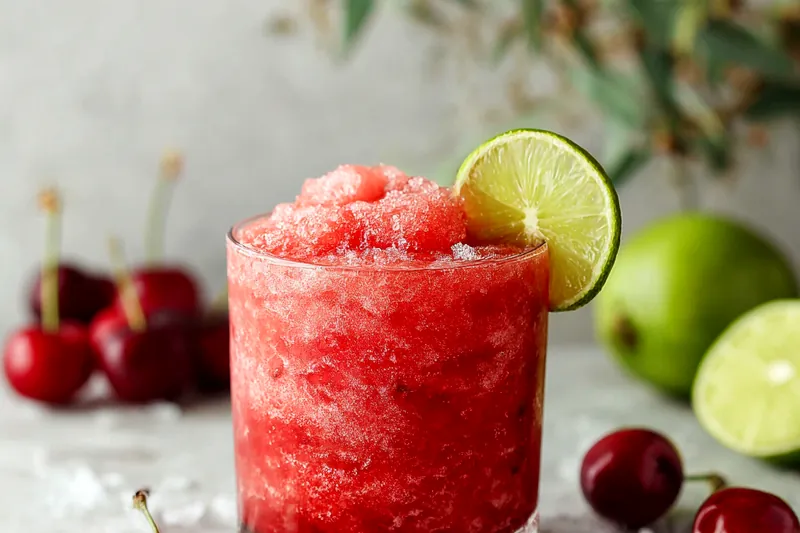 Fresh ingredients for Frozen Cherry Lime Margarita.