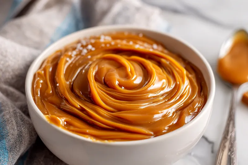 Fresh ingredients for salted caramel dessert including sugar and chocolate