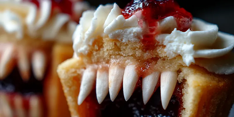Halloween Vampire Bite Cupcakes with blood-filled center