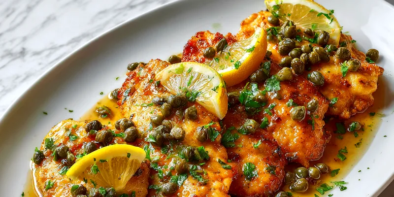 Delicious Lemon Caper Chicken Piccata garnished with parsley