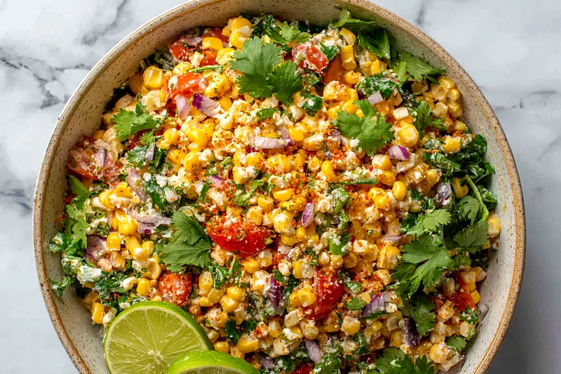 Colorful ingredients for Mexican Street Corn Salad