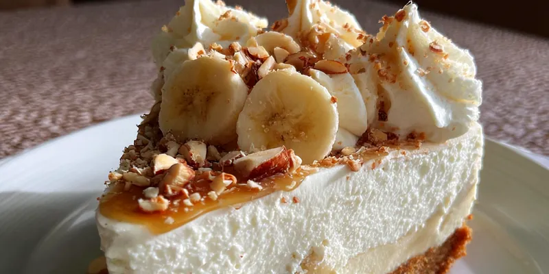 Delicious No Bake Banana Pudding Cheesecake with fresh bananas on top
