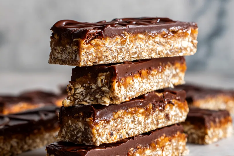 Mixing ingredients for No Bake Chocolate Oat Bars in a bowl