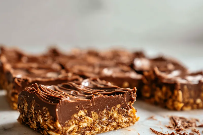 Ingredients for No Bake Chocolate Oat Bars on a wooden table