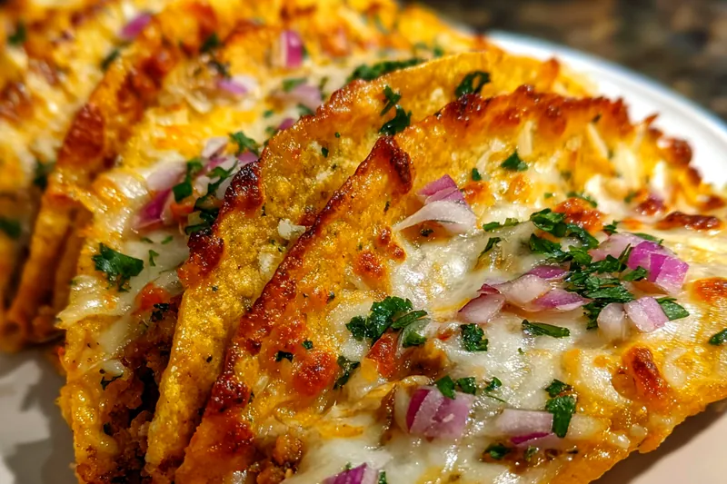 Baking Oven-Baked Cheesy Tacos until golden and crisp.