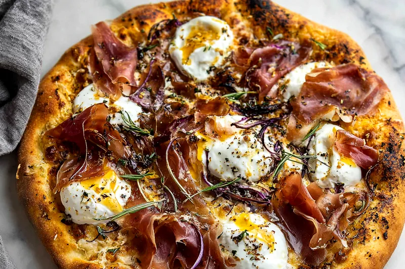 Cooking Prosciutto and Honey Burrata Pizza in the oven