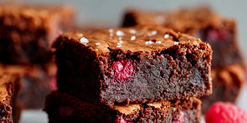Delicious raspberry brownies topped with fresh raspberries