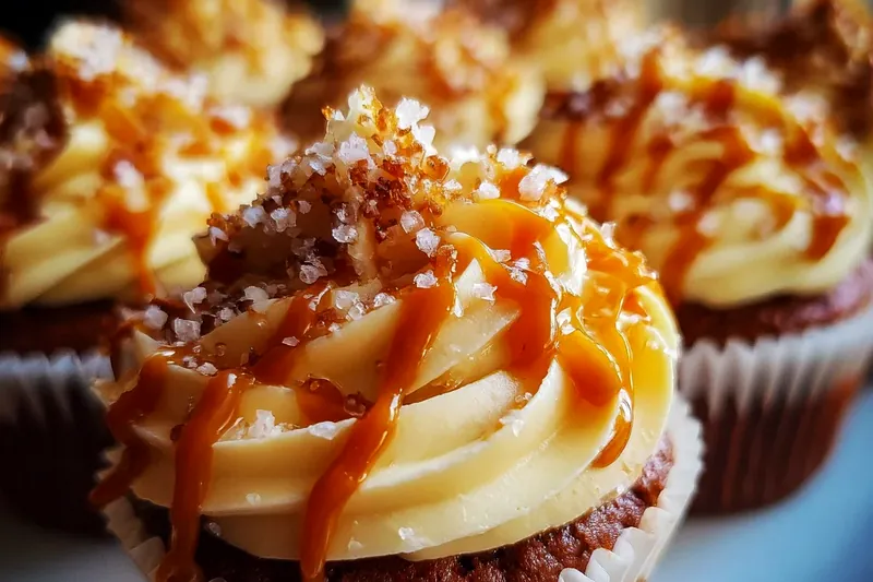 Step-by-step process shots showing caramel being made in a saucepan, progressing from clear melted sugar to deep amber caramel, with butter and cream being whisked in
