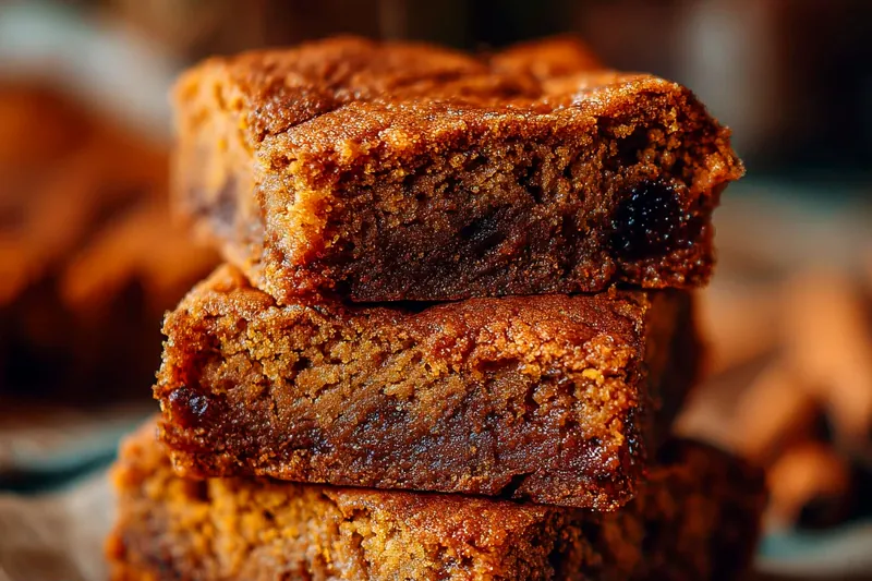 Ingredients for pumpkin blondies arranged on white marble: brown butter in glass bowl, pumpkin puree, eggs, spices in small bowls, and flour