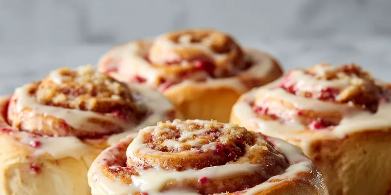 Fluffy strawberry cheesecake cinnabon rolls topped with glaze