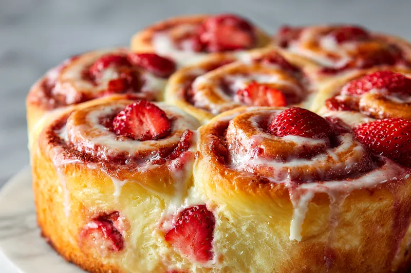 Fresh strawberries and cream cheese on a wooden table