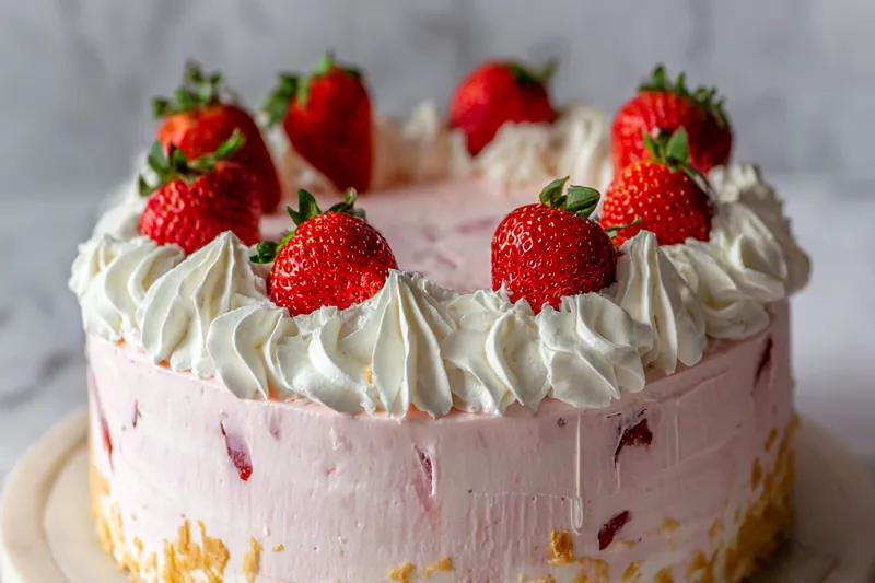 Fresh strawberries and custard ingredients laid out on a kitchen counter.