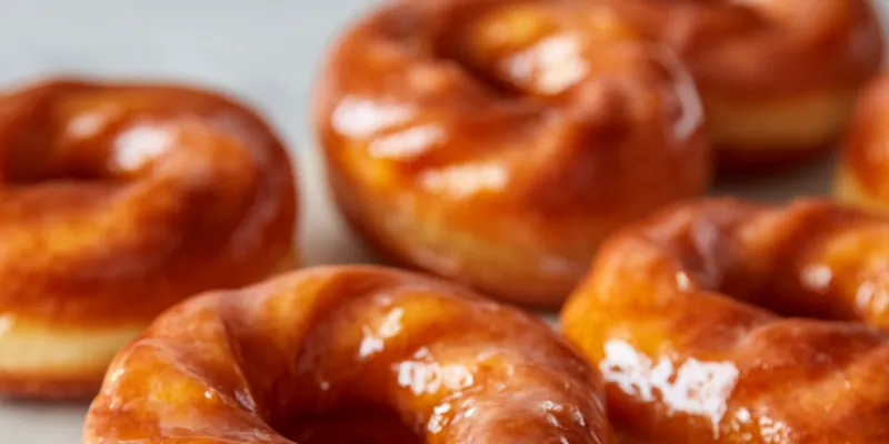 Golden twisted donuts dusted with powdered sugar arranged on a rustic wooden board, with coffee cups in the background and morning light streaming through a window