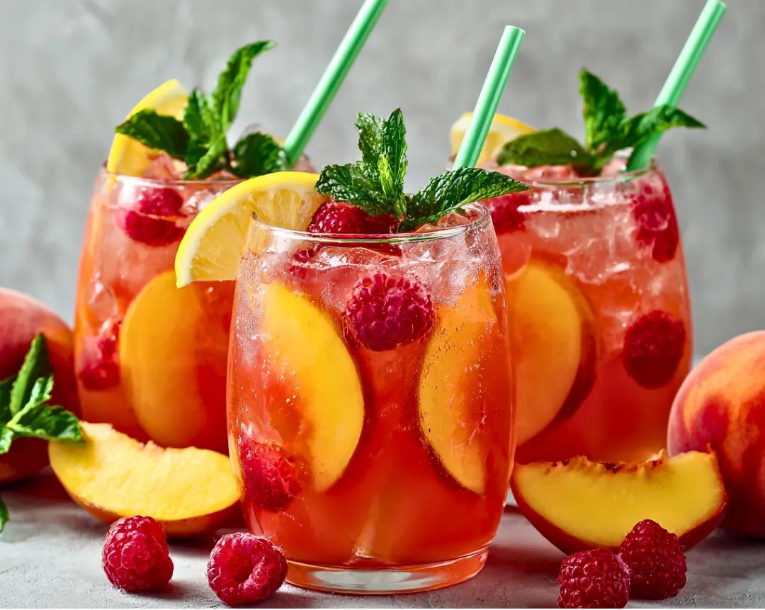 Fresh Raspberry Peach Lemonade with Natural Fruit Puree and Mint - tertiary view