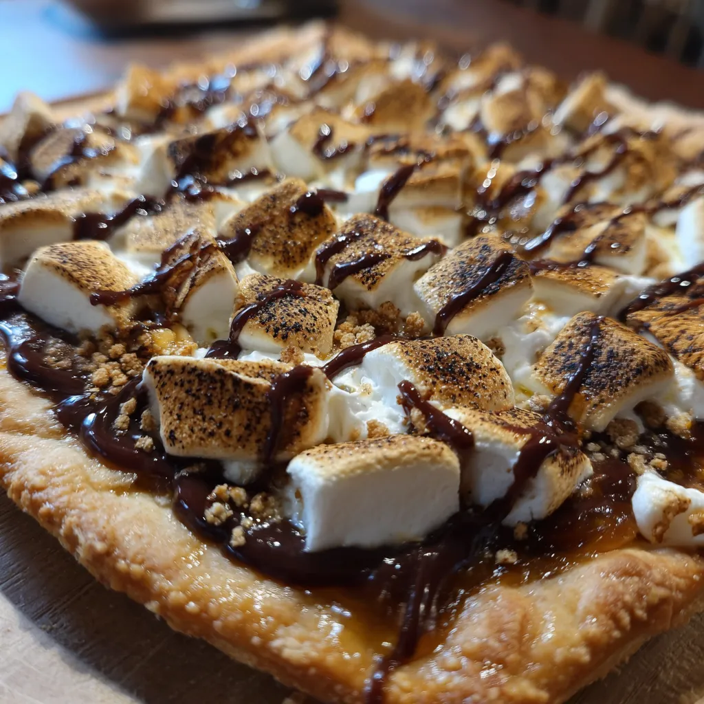 Sweet S'mores Pizza with Chocolate, Marshmallows, and Graham Cracker Crust - secondary view