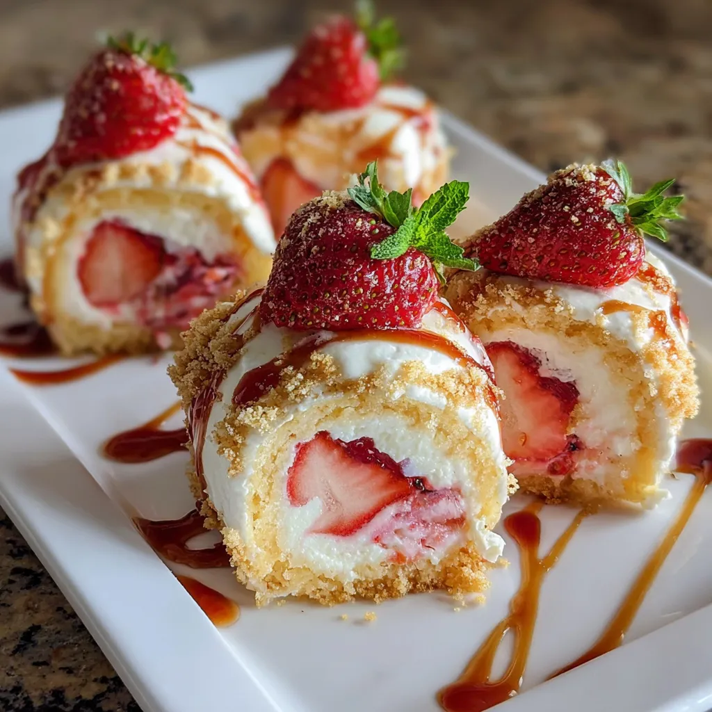 Delightful Strawberry Shortcake Cheesecake Sushi Rolls with Sweet Cream Filling - tertiary view