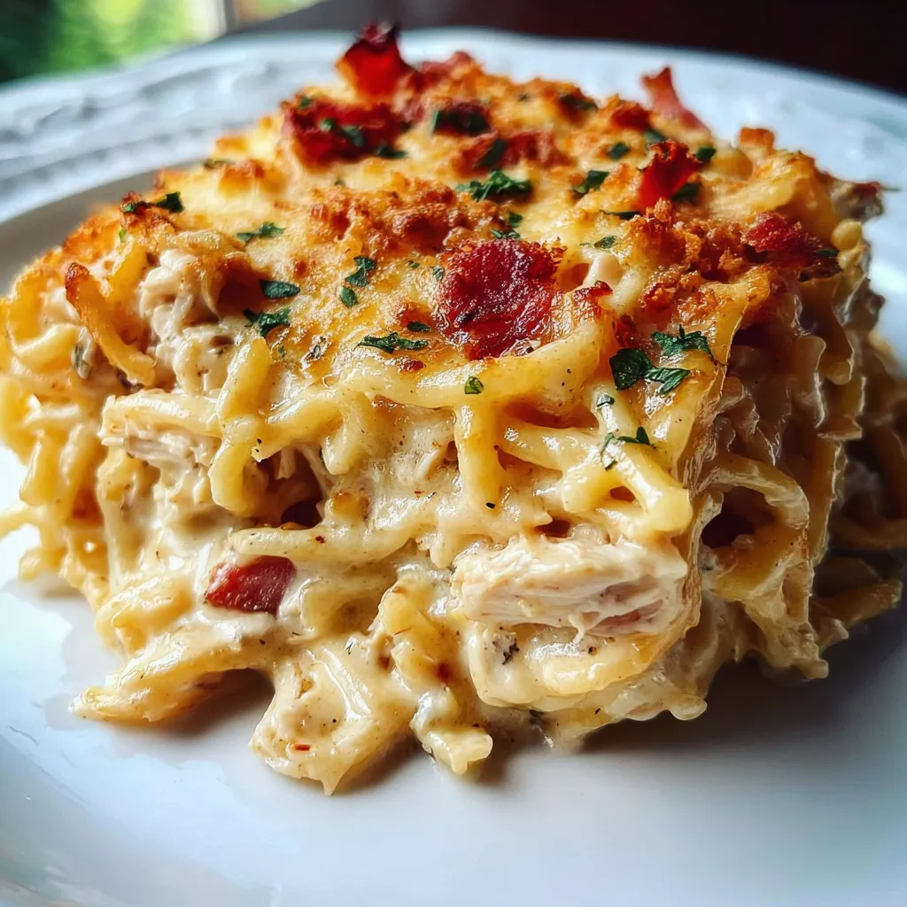 Homemade Southern Chicken Spaghetti Casserole with Creamy Cheese Sauce - tertiary view