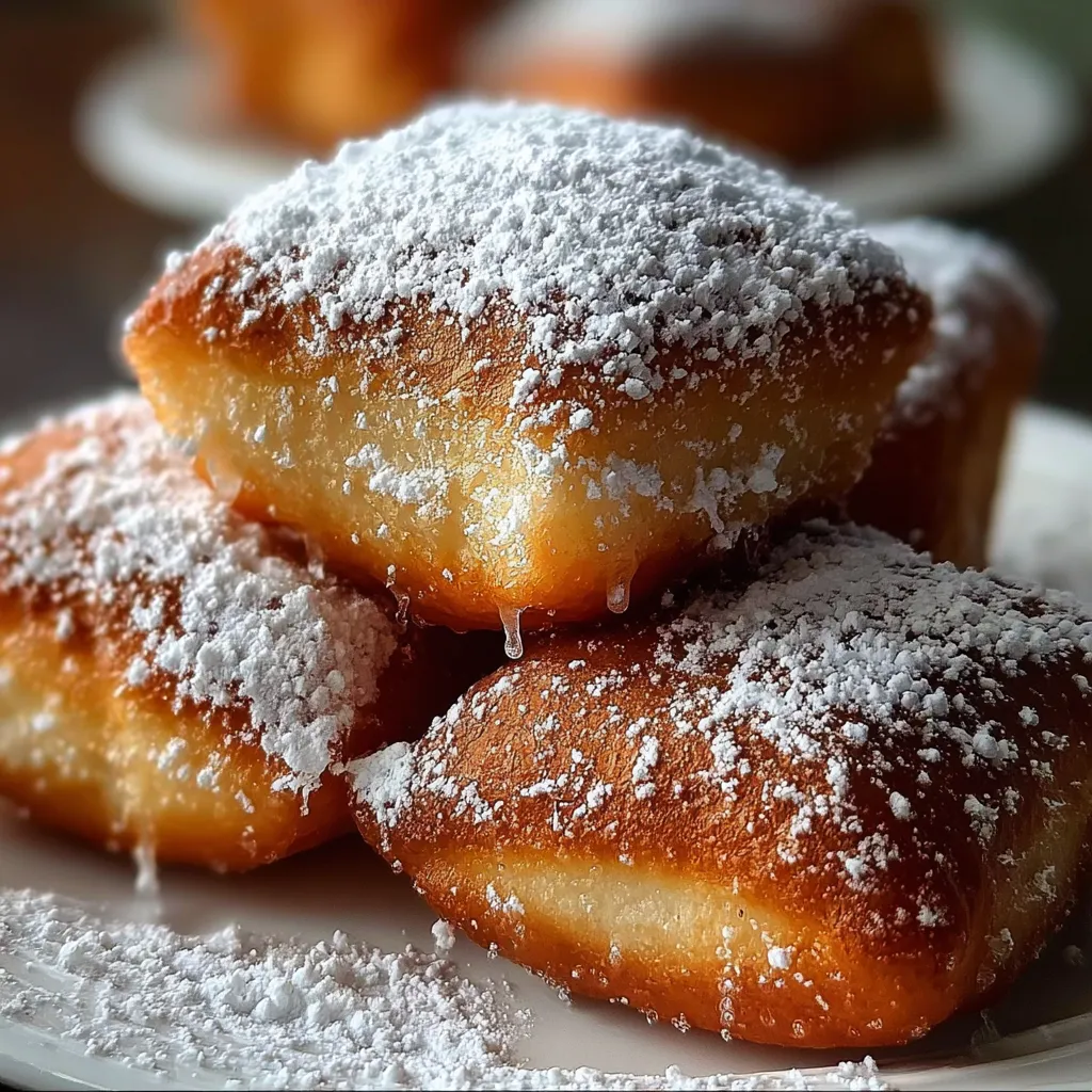 Authentic New Orleans Style Vanilla French Beignets with Powdered Sugar Dusting - secondary view