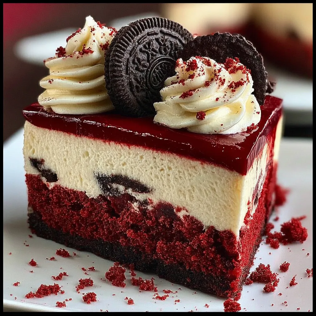 The Ultimate Red Velvet Oreo Cheesecake with Cream Cheese Frosting and Cookie Crumble
