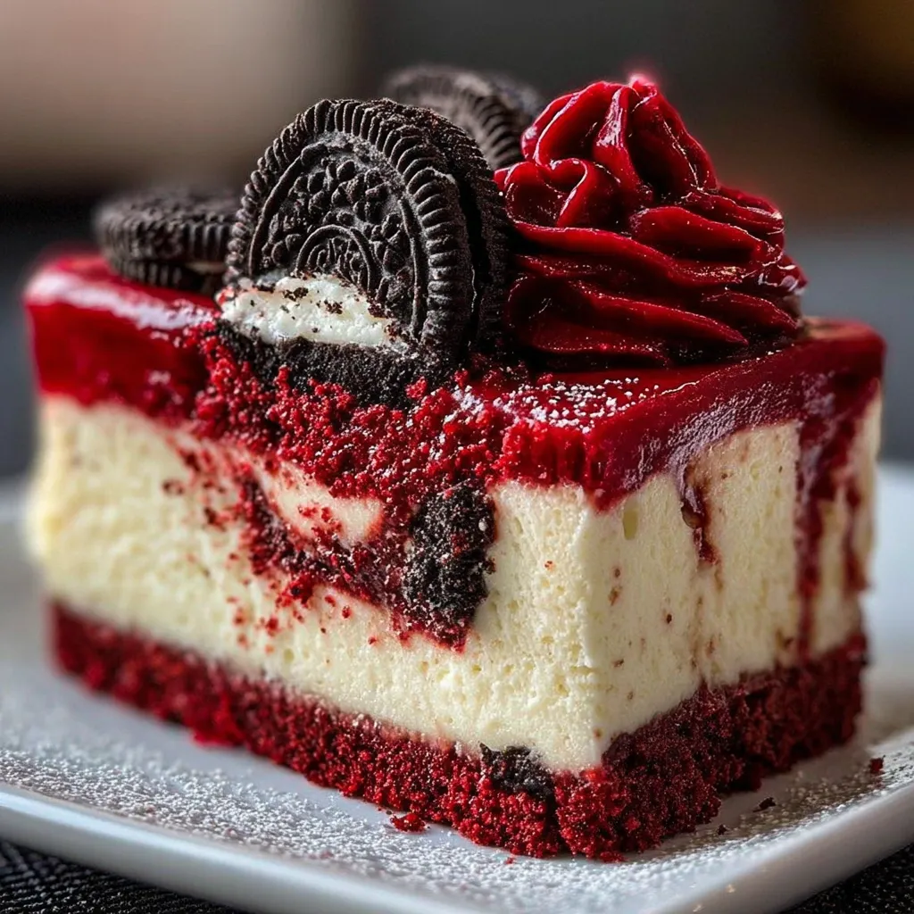 The Ultimate Red Velvet Oreo Cheesecake with Cream Cheese Frosting and Cookie Crumble - tertiary view