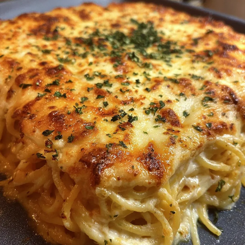 Creamy Baked Cream Cheese Spaghetti Casserole with Three Cheese Blend - tertiary view