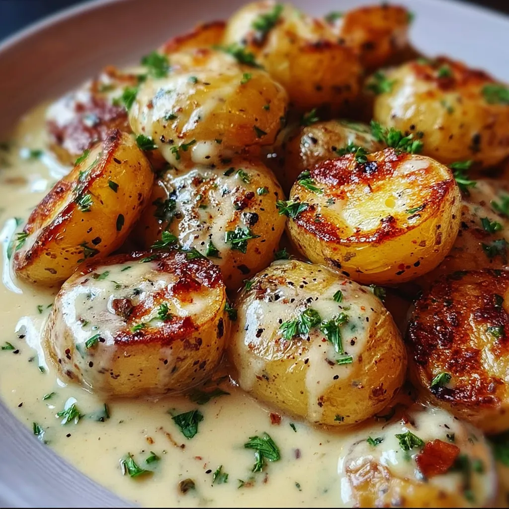 Ultimate Creamy Garlic Sauce Baby Potatoes with Fresh Herbs and Parmesan - main view