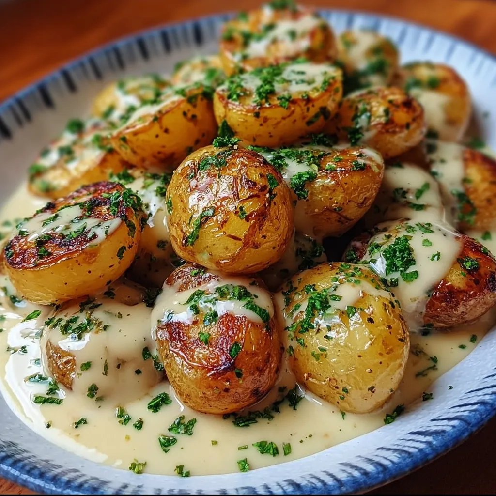 Ultimate Creamy Garlic Sauce Baby Potatoes with Fresh Herbs and Parmesan - secondary view