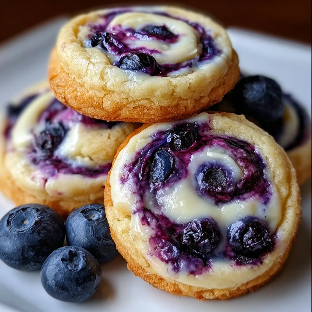 Soft Blueberry Cheesecake Swirl Cookies with Cream Cheese and Fresh Berries - main view