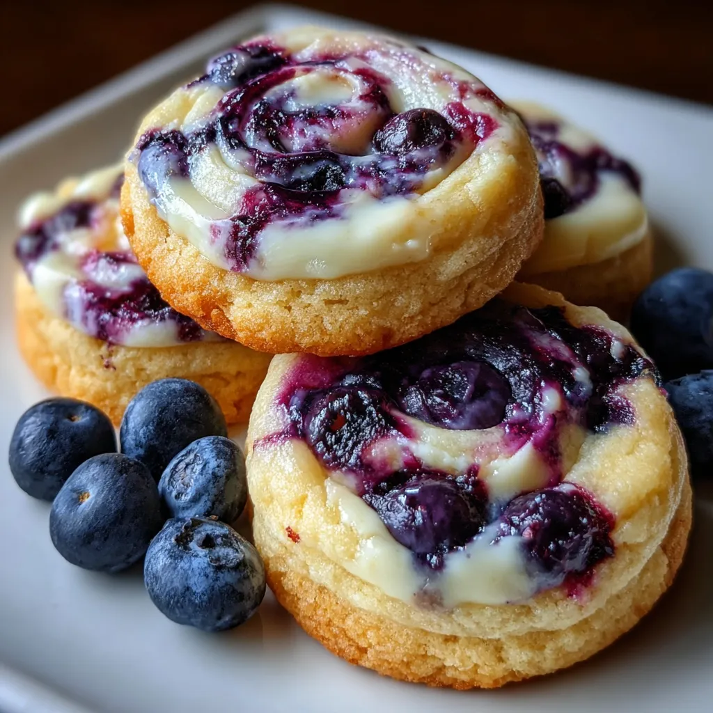 Soft Blueberry Cheesecake Swirl Cookies with Cream Cheese and Fresh Berries - tertiary view